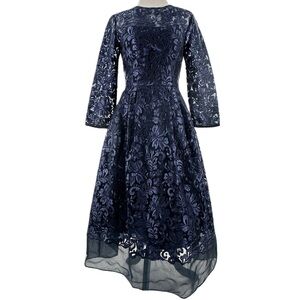 Ted Baker lux Langley dress 1 US 4 navy blue floral silk black tie old money